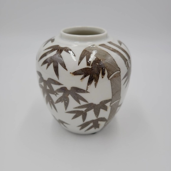 Unbranded Other - Art Pottery Stoneware Vase With Bamboo Print Clear Glaze